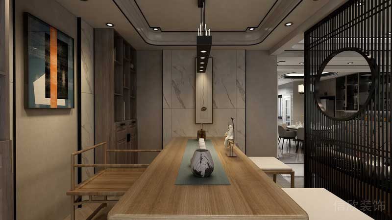 深圳市羅湖區(qū)新中式家庭住房舊房改造茶藝區(qū)天花吊頂設(shè)計效果圖