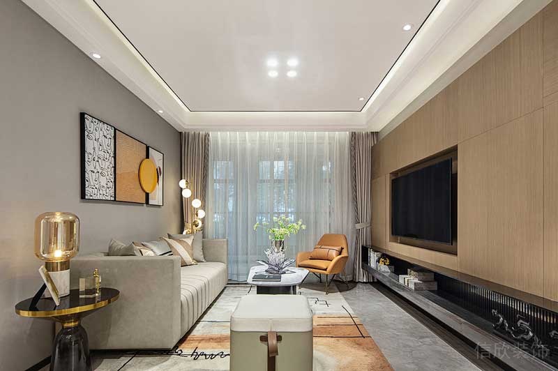 深圳鹽田區(qū)現(xiàn)代輕奢風(fēng)家庭住房裝修設(shè)計案例客廳