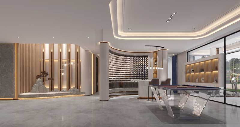 深圳南山區(qū)西麗輕奢新中式舊房三居室裝修會(huì)客休閑廳