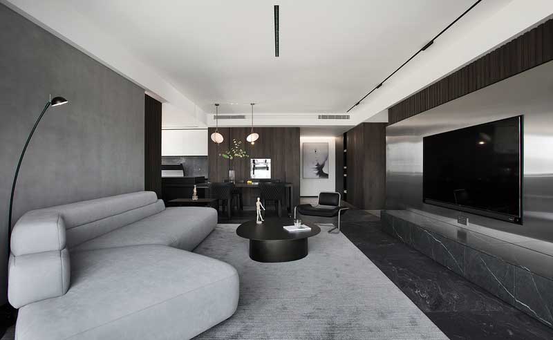 深圳鹽田美式極簡風(fēng)家庭新房裝修工程案例客餐廳