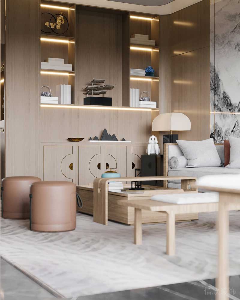 深圳鹽田新中式三房家裝裝修設(shè)計(jì)客廳裝飾柜