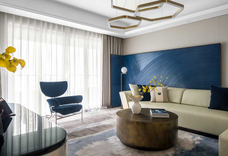 深圳羅湖萬(wàn)科三居室輕奢風(fēng)格樣板房設(shè)計(jì)案例客廳家具