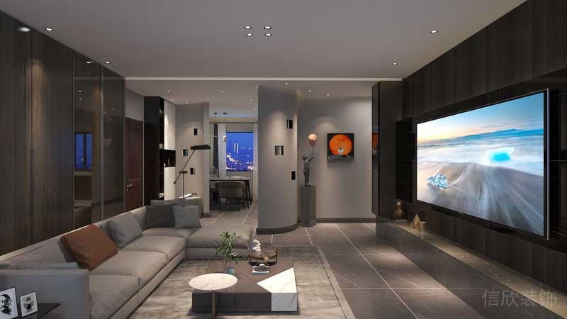 深圳羅湖區(qū)后現(xiàn)代家庭住房裝修設計方案客廳軟裝陳設