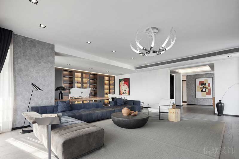 深圳龍崗區(qū)黑白灰極簡(jiǎn)風(fēng)家居裝修竣工實(shí)景圖客廳