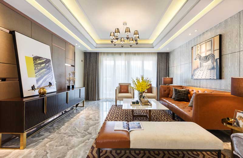 深圳龍華觀瀾現(xiàn)代輕奢家庭別墅裝飾設(shè)計(jì)客廳