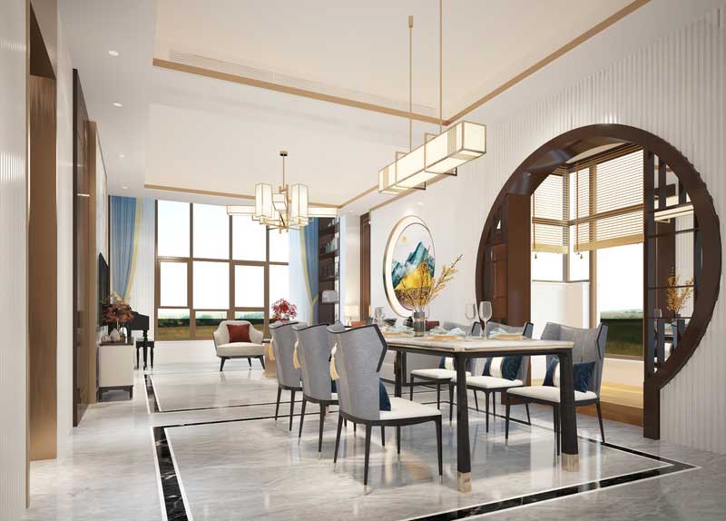 深圳南山區(qū)新中式家庭新房裝修工程施工方案餐廳