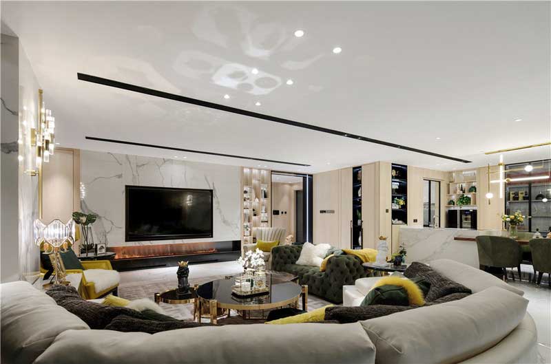 深圳鹽田區(qū)輕奢風格舊房裝修施工案例客廳電視背景墻