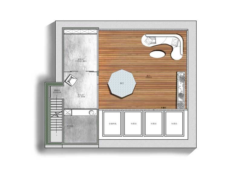 鹽田區(qū)極簡(jiǎn)風(fēng)格辦公室裝修設(shè)計(jì)露臺(tái)花園休閑區(qū)彩色平面布置圖