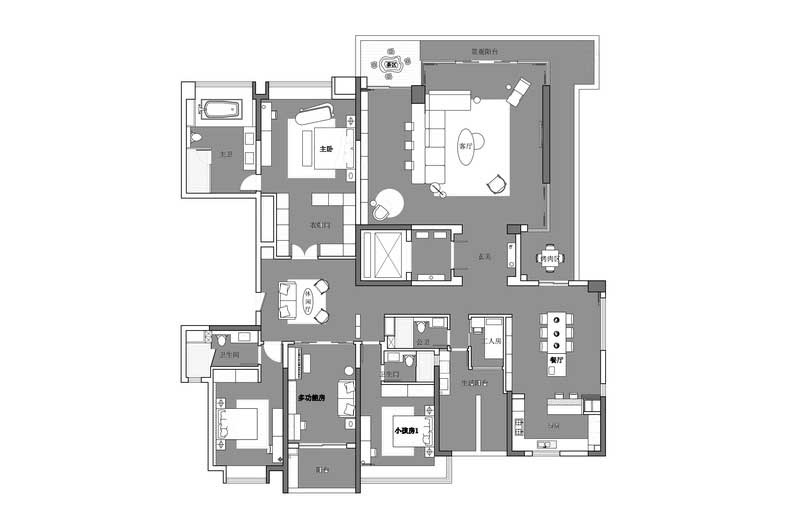 深圳龍崗區(qū)極簡風格大戶型家裝裝修設計圖平面布置圖