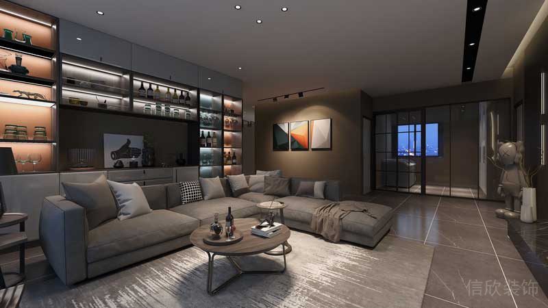 深圳羅湖現(xiàn)代美式家庭套房裝修實(shí)景圖客廳效果圖