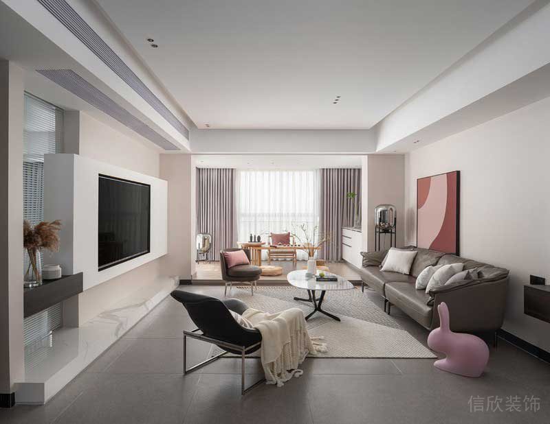 深圳龍崗北歐輕奢風家庭新房裝修設(shè)計客廳
