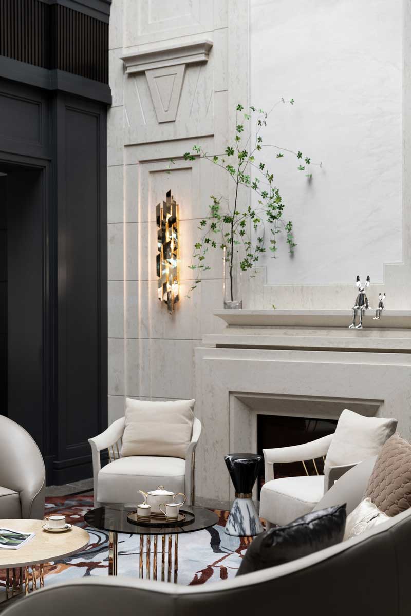 深圳南山白石洲美式輕奢風(fēng)二手房翻新改造裝修會(huì)客室裝飾壁爐