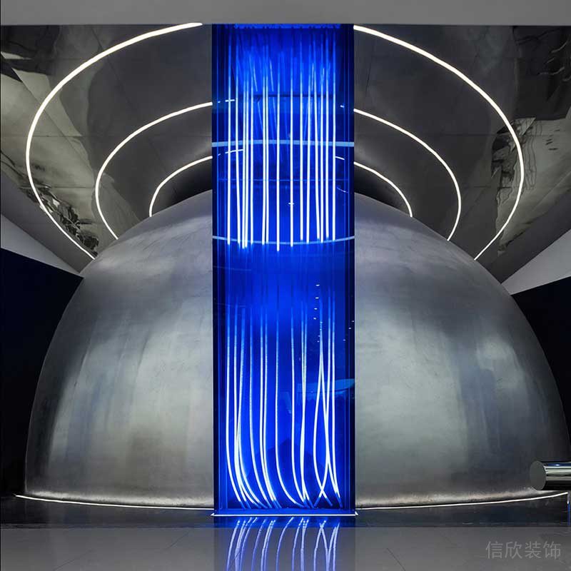 金屬球形收納銀色過道創(chuàng)意設計科技未來感辦公室裝修效果圖換新led燈飾設計