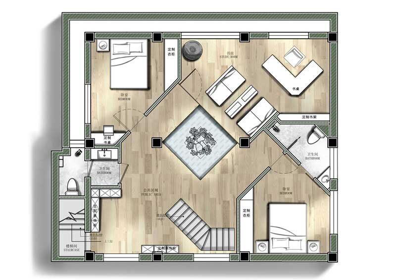 鹽田區(qū)極簡(jiǎn)風(fēng)格辦公室裝修設(shè)計(jì)二層彩色平面布置圖