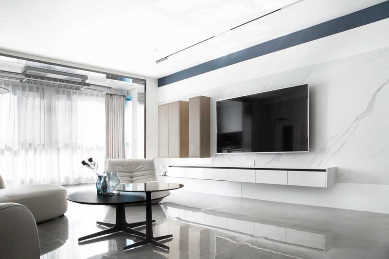 深圳南山中心區(qū)現(xiàn)代風格家居新房裝修客廳電視背景墻