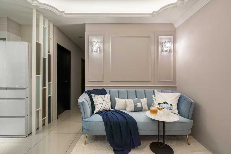 深圳鹽田區(qū)簡(jiǎn)歐風(fēng)格家居住房裝修設(shè)計(jì)客廳白卡蘭沙發(fā)