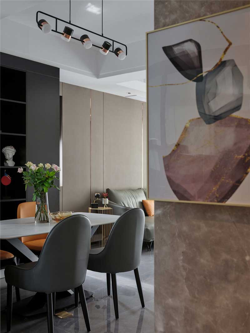 深圳南山區(qū)玫瑰金調(diào)性輕奢風(fēng)家庭裝修實景圖藝術(shù)晶瓷畫