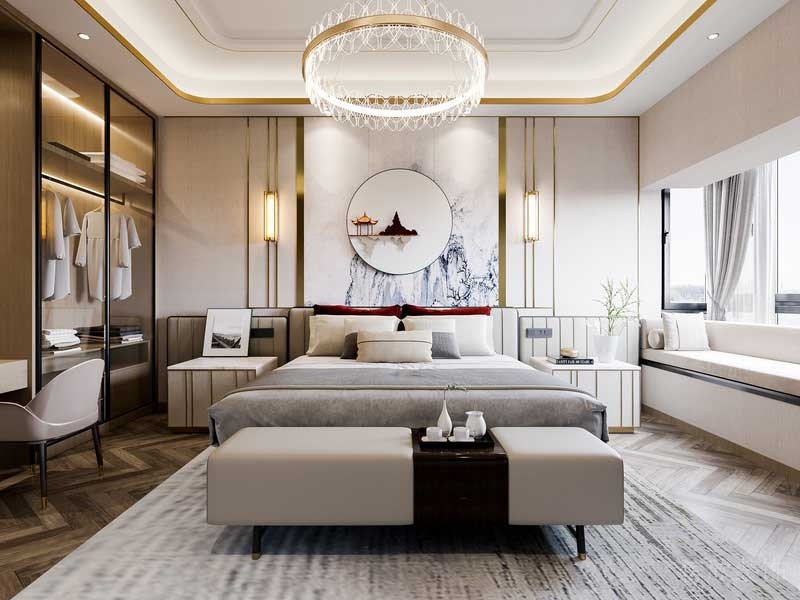 深圳鹽田新中式三房家裝裝修設(shè)計(jì)主臥