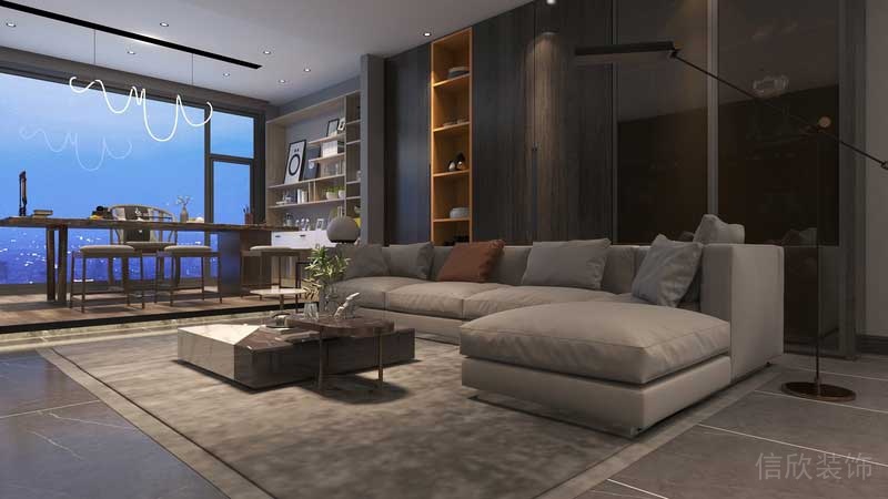 深圳羅湖區(qū)后現(xiàn)代家庭住房裝修設計方案客廳