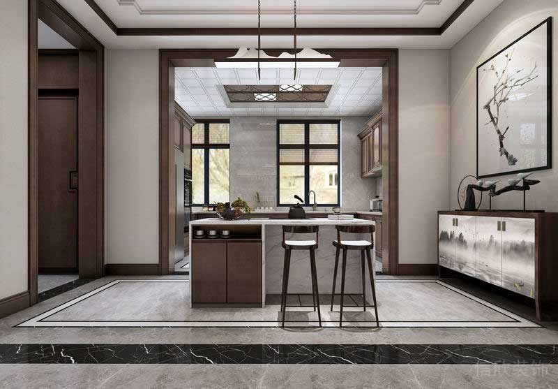 深圳福田新中式家居住宅裝修設(shè)計(jì)效果圖吧臺(tái)