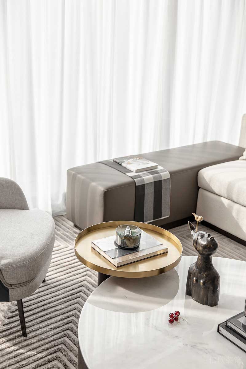 深圳鹽田區(qū)現代輕奢家庭裝修設計客廳茶幾
