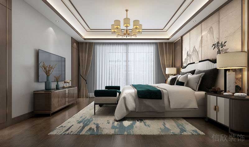 深圳福田新中式家居住宅裝修設(shè)計(jì)效果圖主臥家具