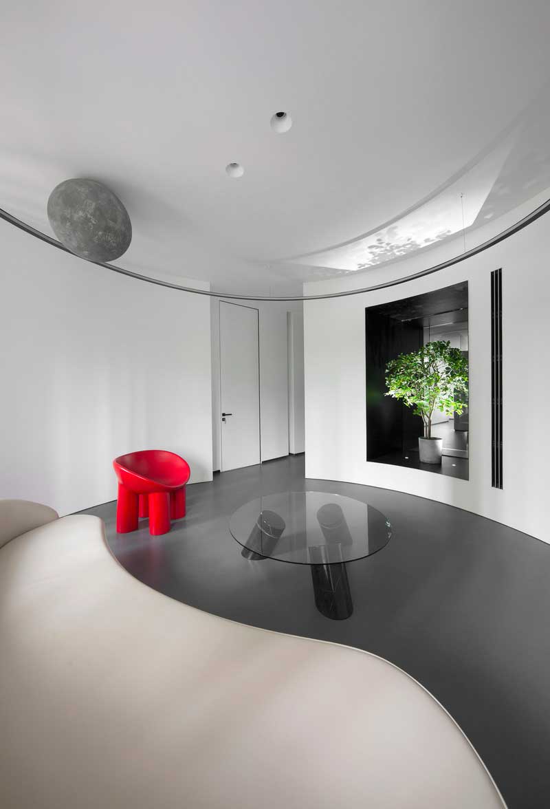 深圳寶安黑白色調(diào)辦公室接待區(qū)裝修