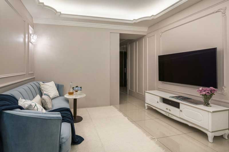 深圳鹽田區(qū)簡(jiǎn)歐風(fēng)格家居住房裝修設(shè)計(jì)客廳休閑區(qū)