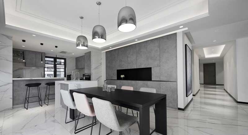 深圳龍崗區(qū)灰白色簡約風(fēng)格家居裝修效果圖餐桌餐椅