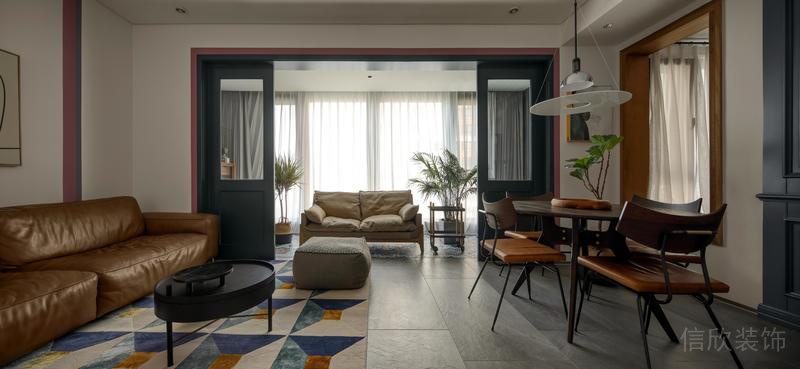 皮革沙發(fā)休息區(qū)復(fù)古客廳裝修完工效果圖客廳就餐區(qū)