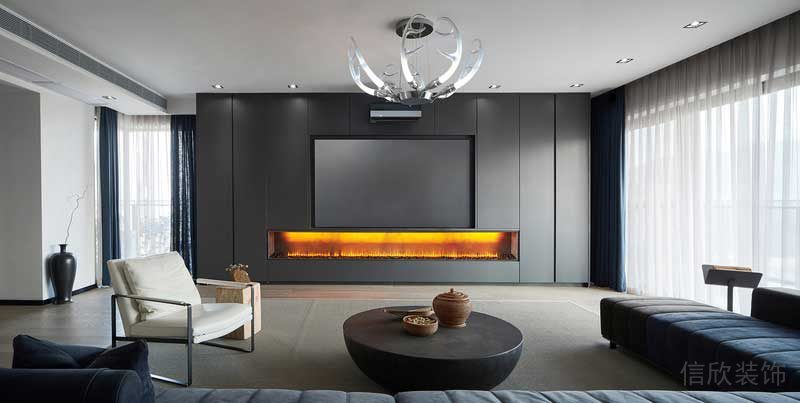 黑白色調商務風設計案例沙發(fā)休息全木制地板客廳裝修圖