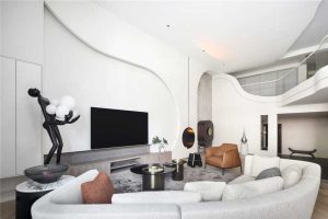 簡約風(fēng)墻體弧線內(nèi)嵌式客廳裝修效果圖