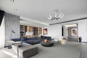 現(xiàn)代簡約風大戶型裝修效果圖客廳設(shè)計絨面皮革沙發(fā)