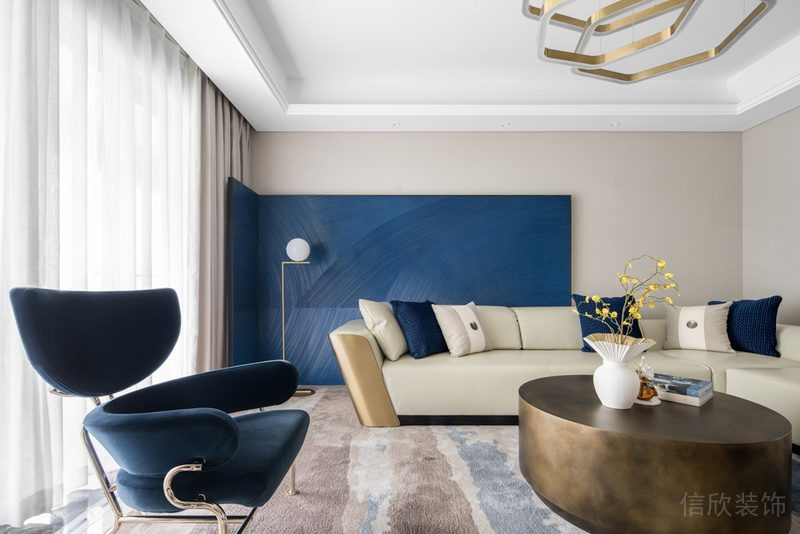 深圳羅湖萬科三居室輕奢風格樣板房設(shè)計案例客廳效果圖