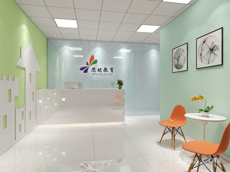 培訓(xùn)機(jī)構(gòu)裝修設(shè)計(jì)馬卡龍色系光面地板墻體效果圖大廳休息區(qū)