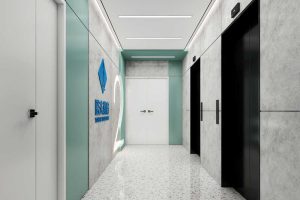 電梯等待區(qū)域水磨石教育培訓機構裝修效果圖設計