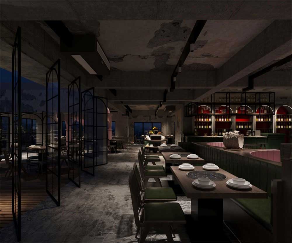 深圳龍華后現(xiàn)代工業(yè)混搭式異域風(fēng)情餐廳裝修設(shè)計(jì)卡座用餐區(qū)