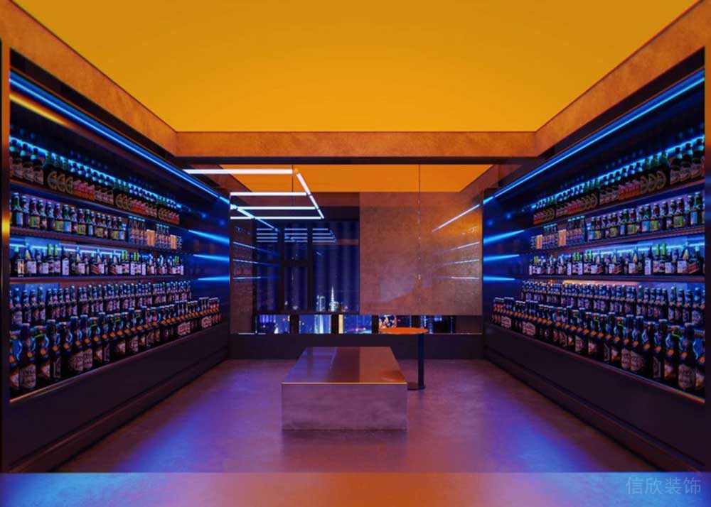 酒吧裝修設(shè)計(jì)自助式啤酒售賣(mài)大理石休息區(qū)暖燈天花創(chuàng)意燈飾設(shè)計(jì)休息區(qū)