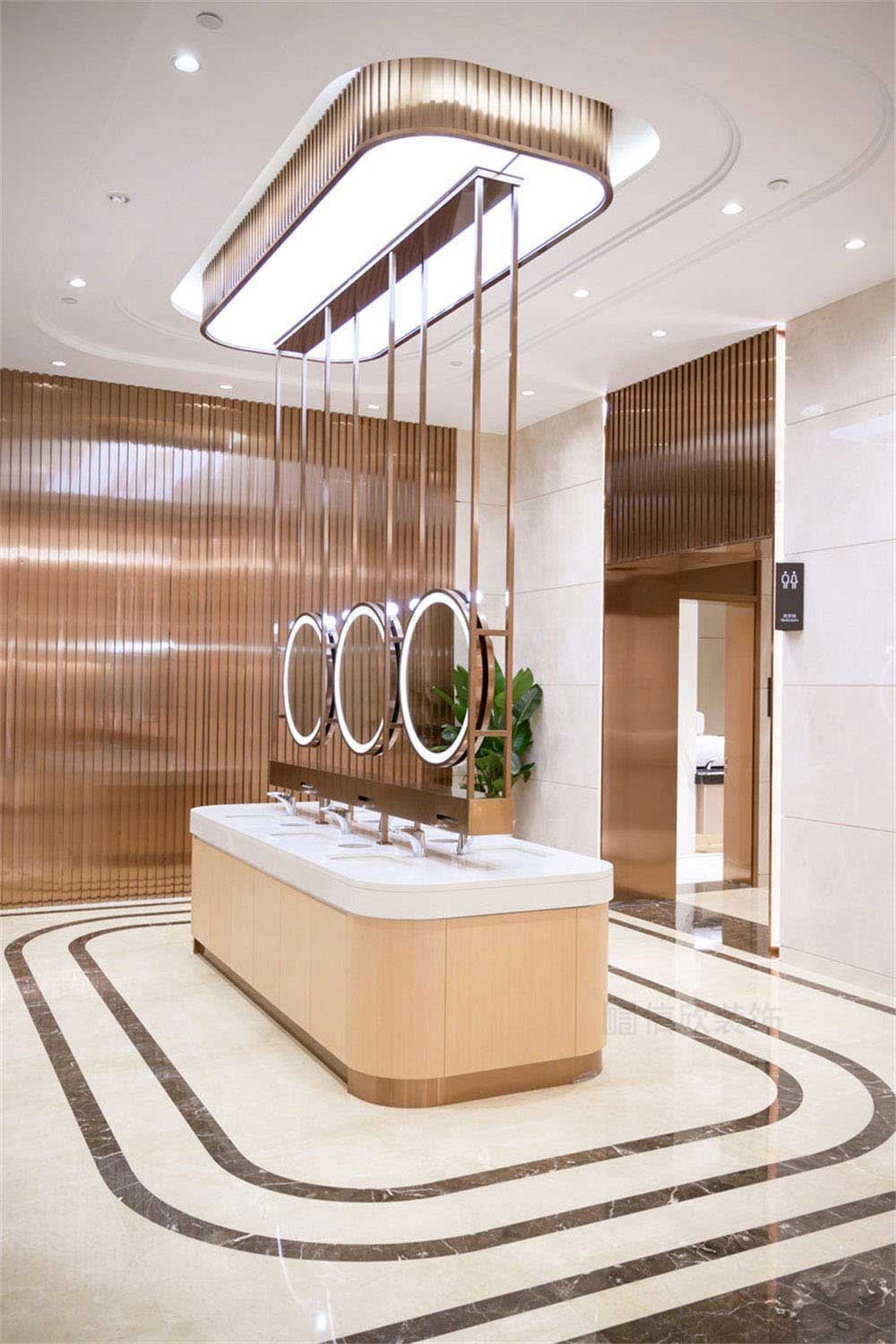 深圳龍華公司輕奢風員工餐廳裝修設(shè)計中島洗手臺