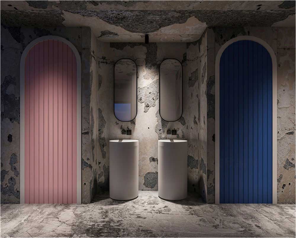 深圳龍華后現(xiàn)代工業(yè)混搭式異域風(fēng)情餐廳裝修設(shè)計(jì)衛(wèi)生間過(guò)道