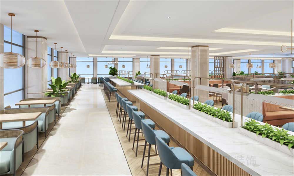 深圳龍華公司輕奢風員工餐廳裝修設(shè)計家具組合