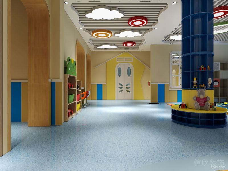 童趣兒童創(chuàng)意機(jī)構(gòu)設(shè)計興趣班裝修墻體收納墻柜休息區(qū)座椅