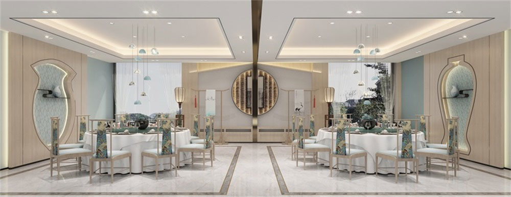 深圳新中式餐飲店裝修設計大廳用餐區(qū)