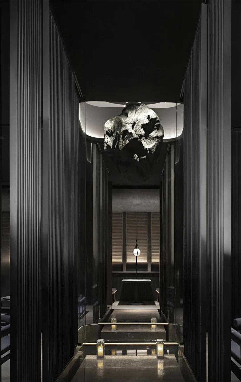 簡約風(fēng)格日本料理鐵板燒餐廳裝修設(shè)計(jì)石材藝術(shù)吊飾