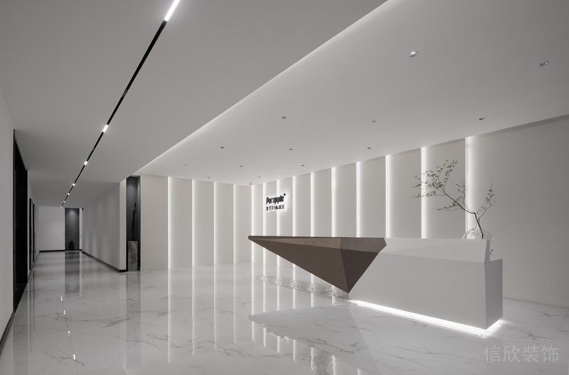 簡(jiǎn)約白大理石地板過(guò)道休息區(qū)前臺(tái)造型接待設(shè)led燈帶