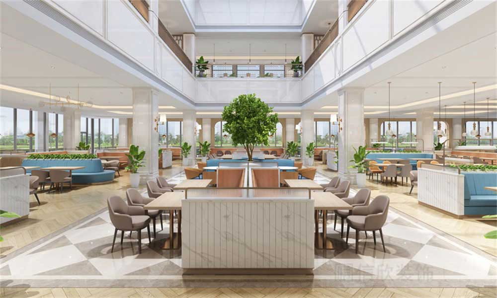 深圳龍華公司輕奢風員工餐廳裝修設(shè)計采光天井