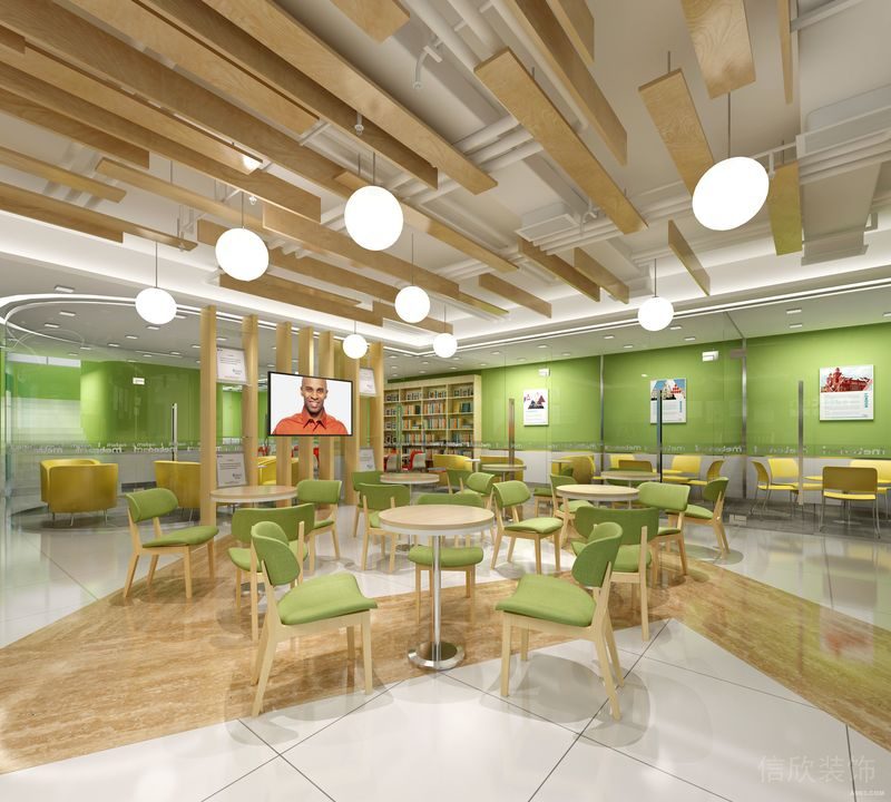 原木風(fēng)天花吊頂綠色環(huán)保色彩設(shè)計(jì)公共休息區(qū)就餐區(qū)辦公室裝修機(jī)構(gòu)培訓(xùn)效果圖
