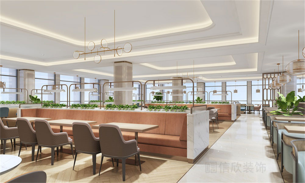 深圳龍華公司輕奢風員工餐廳裝修設(shè)計卡座