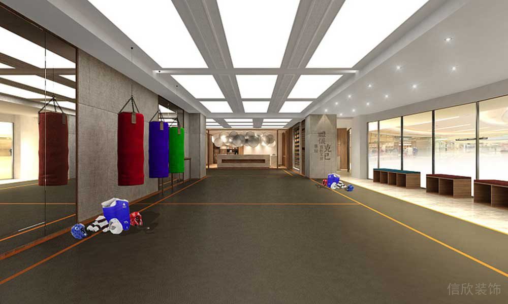 跆拳道道館裝修效果圖天花平頂燈帶設(shè)計(jì)鏡面裝飾多功能教室裝修