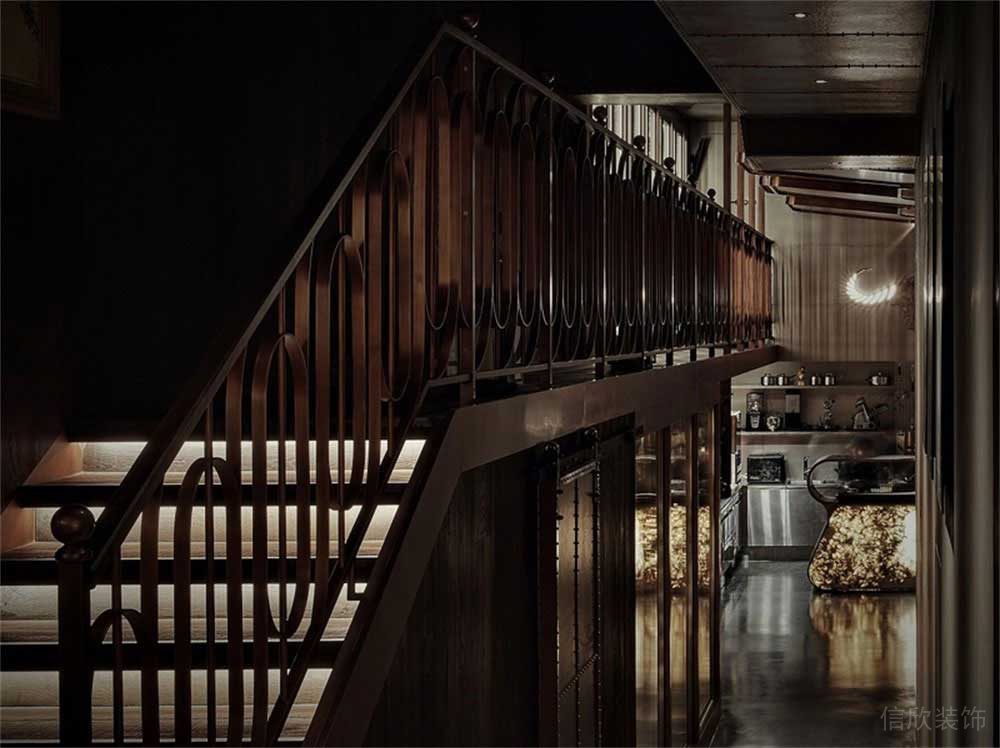深圳龍華簡約美式風(fēng)格私房菜餐飲店裝修設(shè)計(jì)樓梯扶手